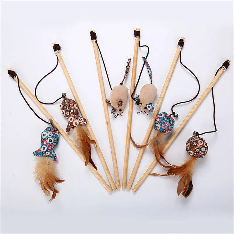 

Pet Cat Catnip Natural Wooden Cat Toy with Bell Cat Teaser Rod Bar Wooden Protecting Furniture Grinding Claws