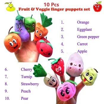 

HOT 10 pcs Vegetable&Fruit finger puppets Finger Puppets Cloth Doll Baby Educational Hand Toy Story Kid,plush toys,children toys