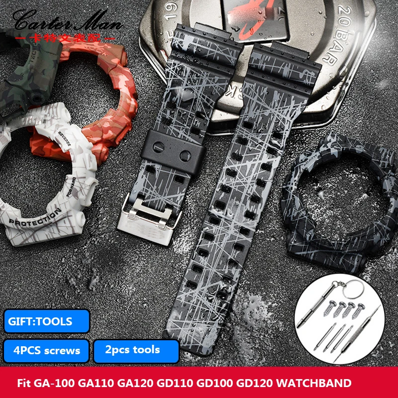 

high quality Camouflage watchband with case for GA100 GA110 GA120 GD100 GD110 GD120 GLS110 120 100 WATCHBAND STRAPS with Bezel