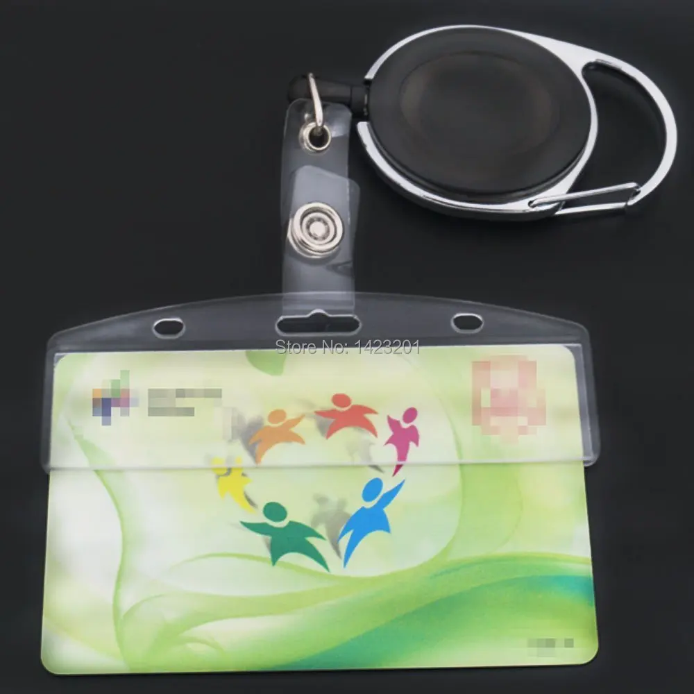 Rigid Plastic Half ID Credit Card Badge Holder Oval Reel Retractable Lanyard 