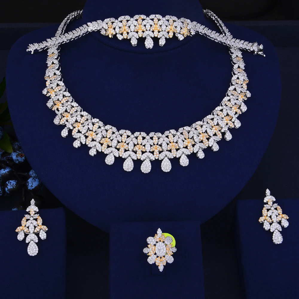 Luxury Teardrop Tassel Collar Necklace Earrings Bracelet Ring Jewelry Sets Cubic Zirconia Wedding Jewelry Sets For Women Luxury Teardrop Tassel Collar Necklace Earrings Bracelet Ring Jewelry Sets Cubic Zirconia Wedding Jewelry Sets For Women