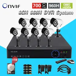8ch 960 H DVR система onvif комплект 700tvl открытый для домашнего видео монитор 8ch 1 ТБ hdd CK-129
