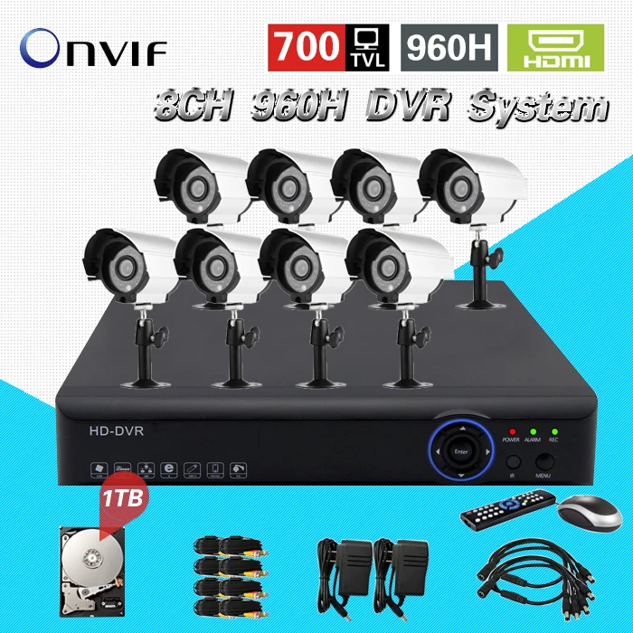 8ch CCTV Системы AHD-L 960 H DVR ONVIF комплект 700TVL открытый для дома видеонаблюдения