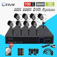 8ch CCTV Системы AHD-L 960 H DVR ONVIF комплект 700TVL открытый для дома видеонаблюдения видеомонитор 8ch 1 ТБ HDD ck-129
