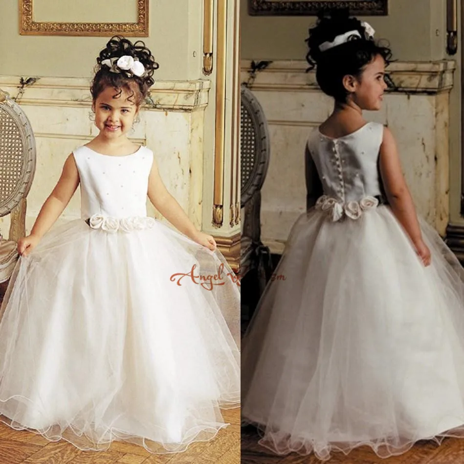 

Custom Made White/Ivory Flower Girl Dress for wedding Floor Length Ball Gowns first communion dresses for girls pageant dresses