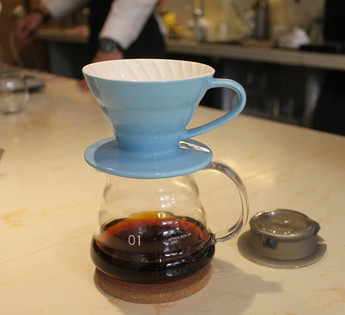 1PC Free Shipping 360ML Espresso Coffee Server + V60 Coffee Dripper Sets Brewer coffee ceramic filter and glass server