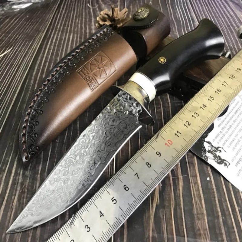 

Handmade forged Damascus hunting knife fixed knife ebony handle Damascus Steel Straight knife