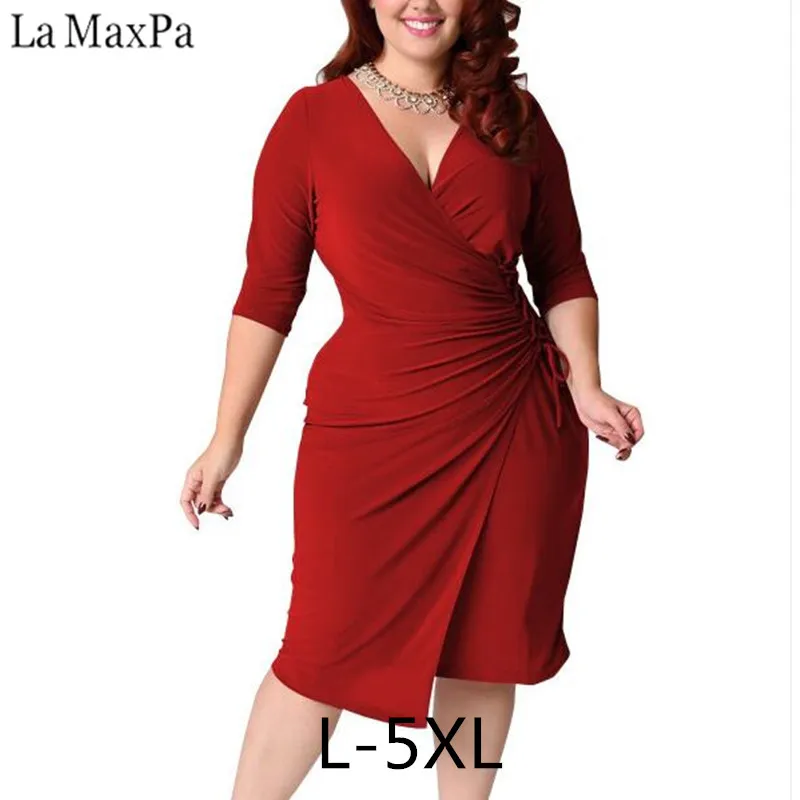 

LA MAXPA Dresses Of The Big Sizes 2019 New Spring Fashion Casual V-neck Sexy Dress Plus Size 5XL Women Clothing dress Vestidos