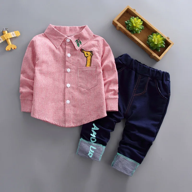 

DIIMUU 2pcs Children Fashion Toddler Clothing Boys Girls Casual Outfits Long Sleeve Striped Cotton Blouses Elastic Pants Sets