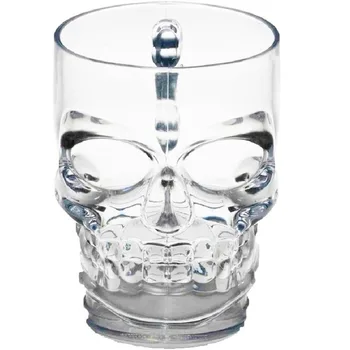 

Clear Heavy Base Glass Skull Face Drinking Mug cup with Glass Handles, 18 Ounce (500ml)1 Beer Juice Water Drinking Glass(00280)