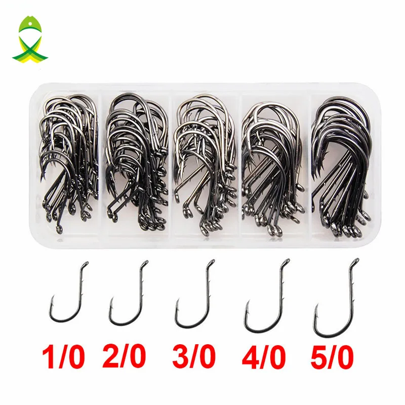 

JSM 120pcs 8299 High Carbon Steel Fishing Hook Two Slices Sliced Shank Octopus Beak Baitholder Barbed Bait Fishhook Set With Box