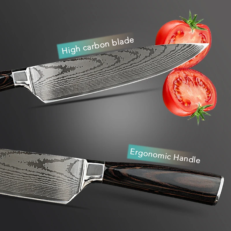 Кухонный нож шеф-повара 8 дюймов Ножи из нержавеющей стали мясо Santoku японский 7CR17 440C высокий нож из углеродной стали Pakka дерево Прямая поставка