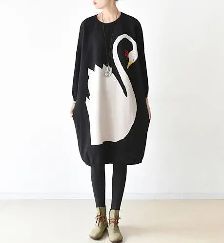 Animal Sweater Dress Vestidos 2017 Autumn Winter Women Casual Long Sleeve O neck Knitted Dress Batwing