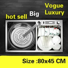 Квартира кухня ручная раковина двойной паз сделать блюда стандарт 304 нержавеющая сталь Горячая 800x450 мм