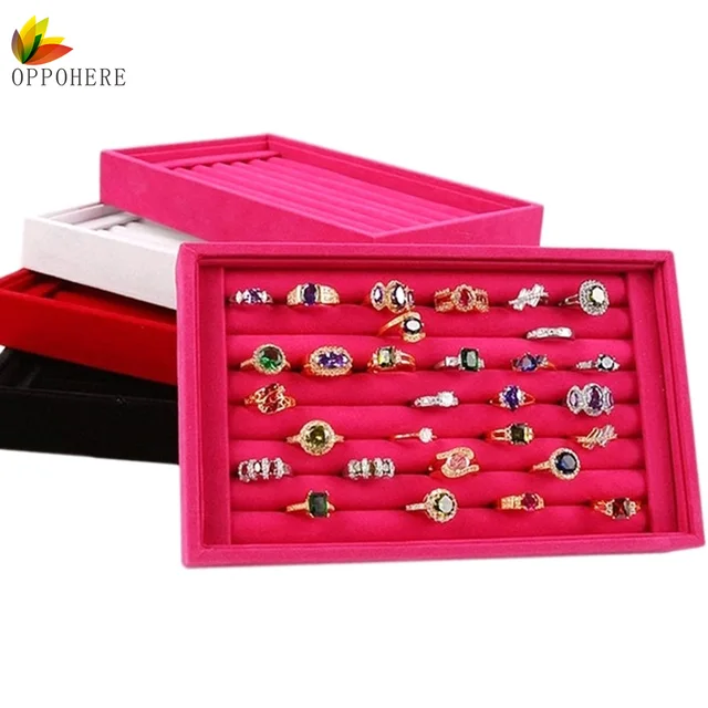 Oppohere Jewelry Display Velvet Slots Earring Ring Tray Organizer Oppohere Jewelry Display Velvet Slots Earring Ring Tray Organizer Holder Case Box Cn
