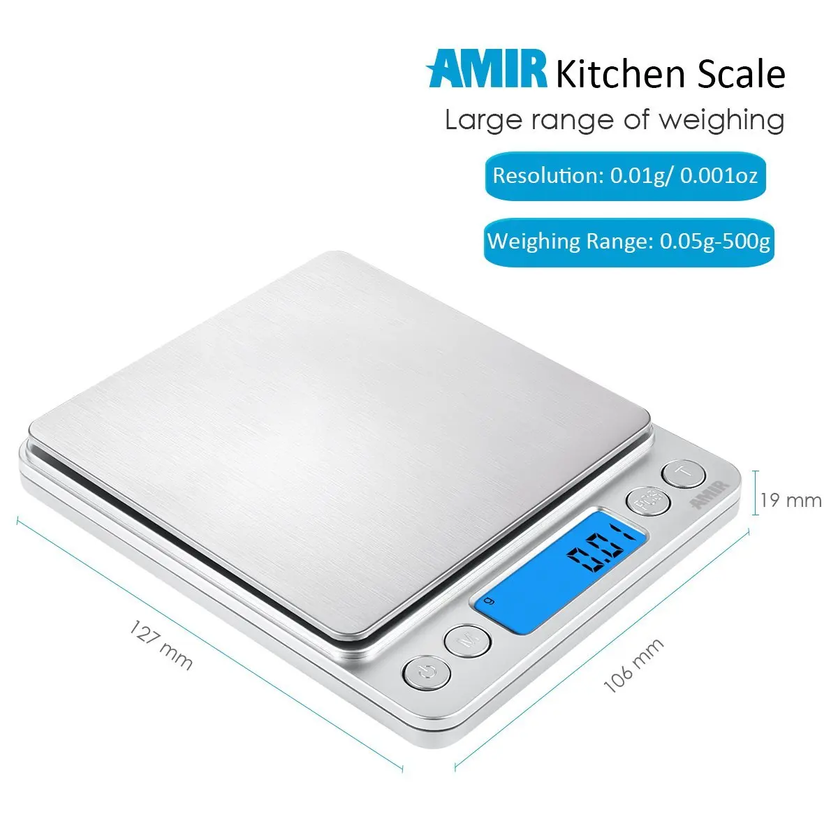 Digital Scale, 500g/0.01g Mini Pocket Measuring Scale, with Back-Lit LCD Display