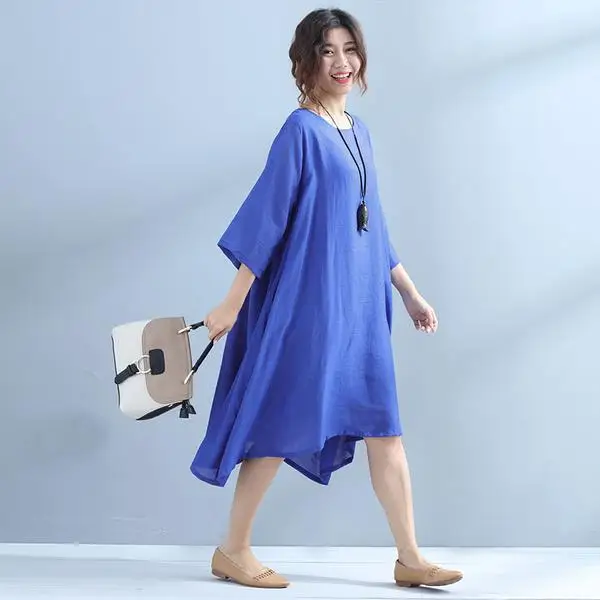 BUYKUD Women Party Dress 2018 New Style 34 Sleeve O-Neck Vintage Beach Wear Blue Celebrity Party Dresses Plus Size (4)
