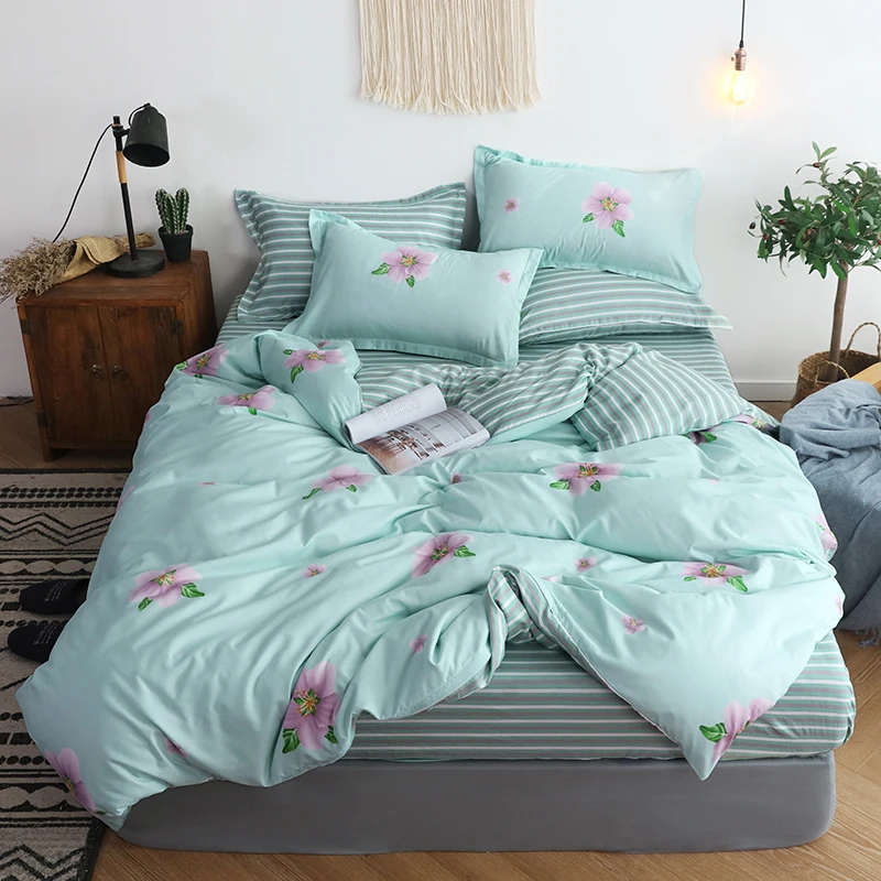 

1or2 Person Duvet Cover Reactive Printing Home Textiles Pastoral Bed Sheet AB Side(Duvet Cover Bed Flat Sheet Pillow Case)