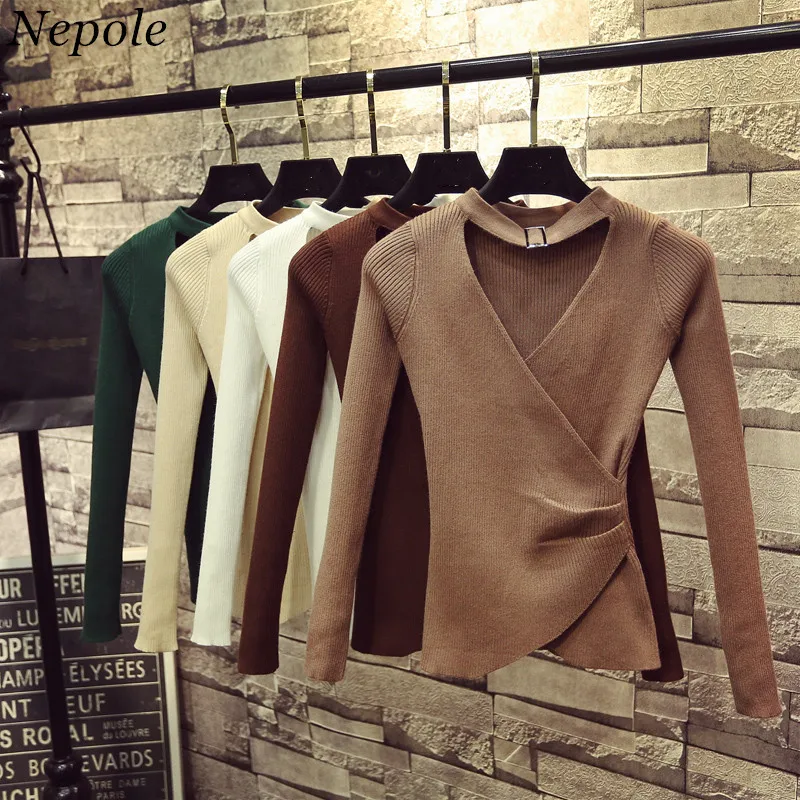 Neploe Helter Neck Elastic Grace Women Sweater Solid Knitted Female Pullover 2022 Spring Autumn New Elegant Sueter Mujer 69244 | Женская