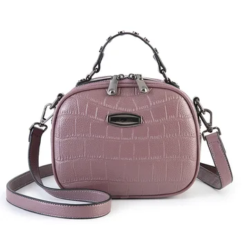 

Crocodile pattern lady small bag female 2019 Split leather Messenger bag handbag shoulder bag round Totes handbag Messenger bag
