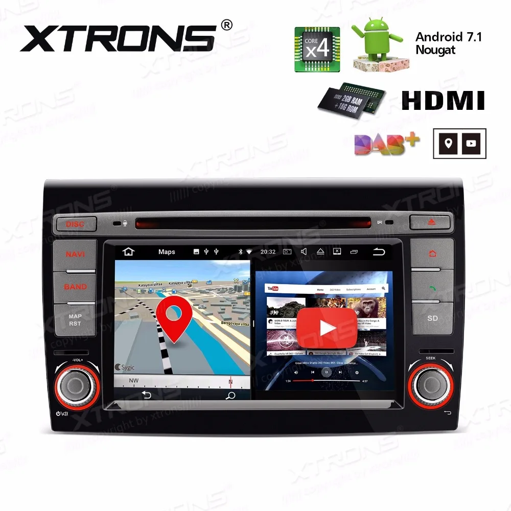 Sale 2din 7" Quad-Core Android 7.1 Nougat OS Car DVD for Fiat Bravo (198) 2007 2008-2014 with 2GB RAM 16GB ROM & Multi-Window View 2