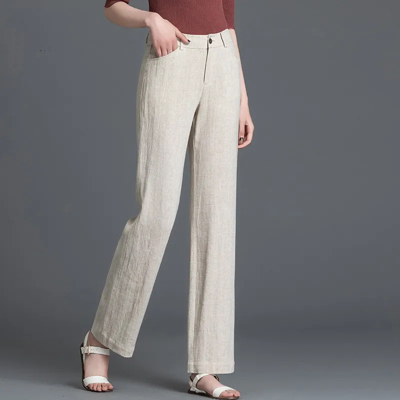 

Cotton Linen Wide-leg Pants Women Summer High Waist Show Thin Trousers Casual Loose Straight Pants