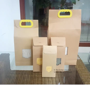 

L size Packing 2.5kg Kraft paper bags/ stand paper gift bags/food paper box/Cookies Walnut dry fruit stand box 100piece\lot