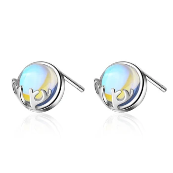 

XIYANIKE Sweet Moonstone Opal Stud Earrings For Women Pretty Small Ear Jewelry For Female Mermaid Stud Earrings Gift New VES6134