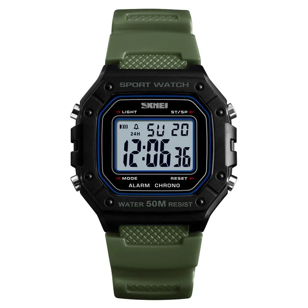SKMEI модные мужские часы цифровые часы наружные спортивные наручные часы 5 бар водонепроницаемый будильник люксовый бренд relogio masculino 1496 - Цвет: Army-Green
