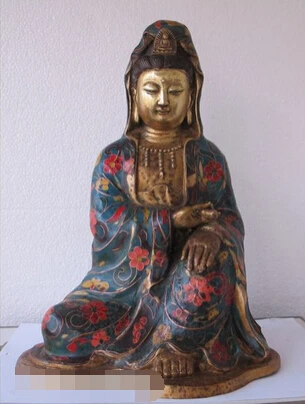 

bi002303 12"Tibet Buddhism bronze gild Cloisonne Sit Kwan-Yin Bodhisattva Quan Yin Statue
