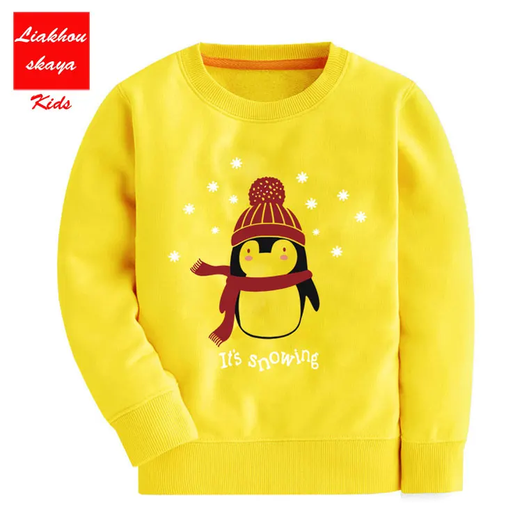 Liakhouskaya/Коллекция года; толстовка с рисунком пингвина; Детские топы с длинными рукавами; одежда из хлопка; толстовки для девочек; детская одежда для подростков - Цвет: Full Yellow