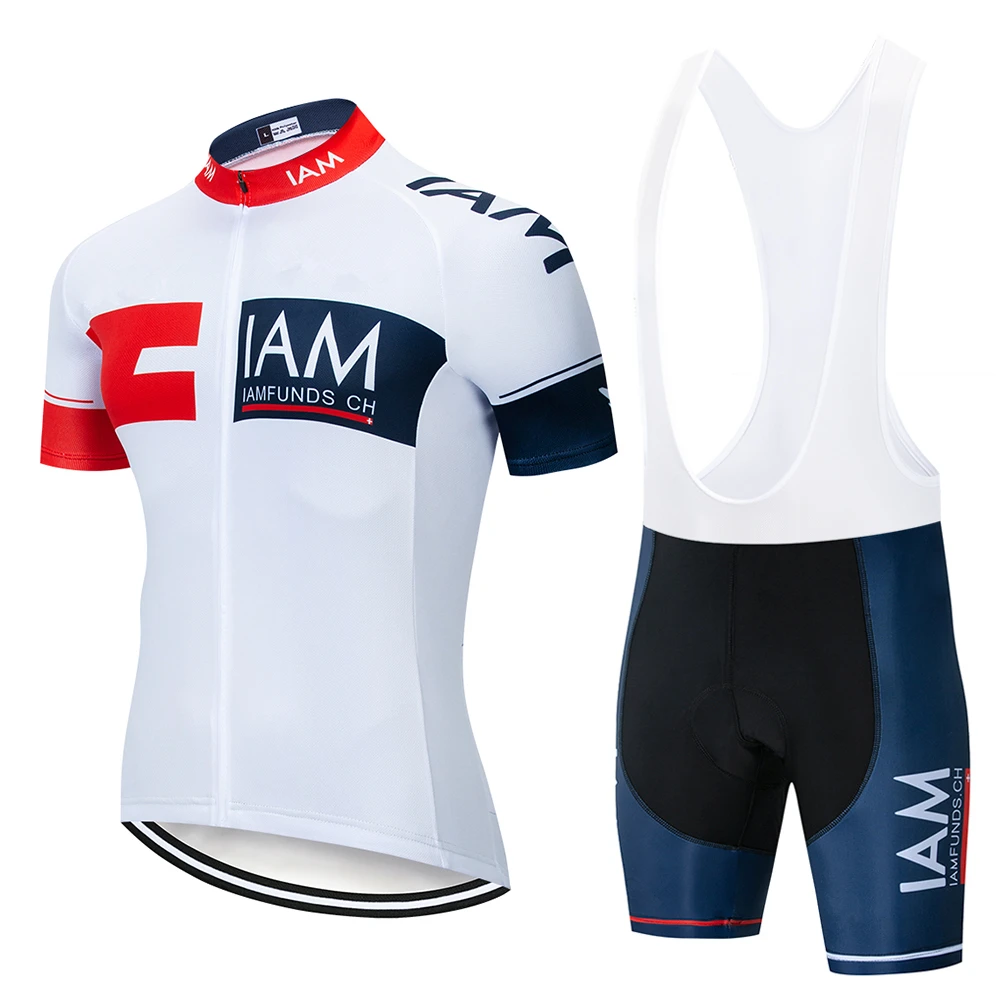 

2018 Summer IAM white short sleeve Cycling Jersey Set MTB Breathable and quick-drying Cycling Clothing Strap suit Clothes kit