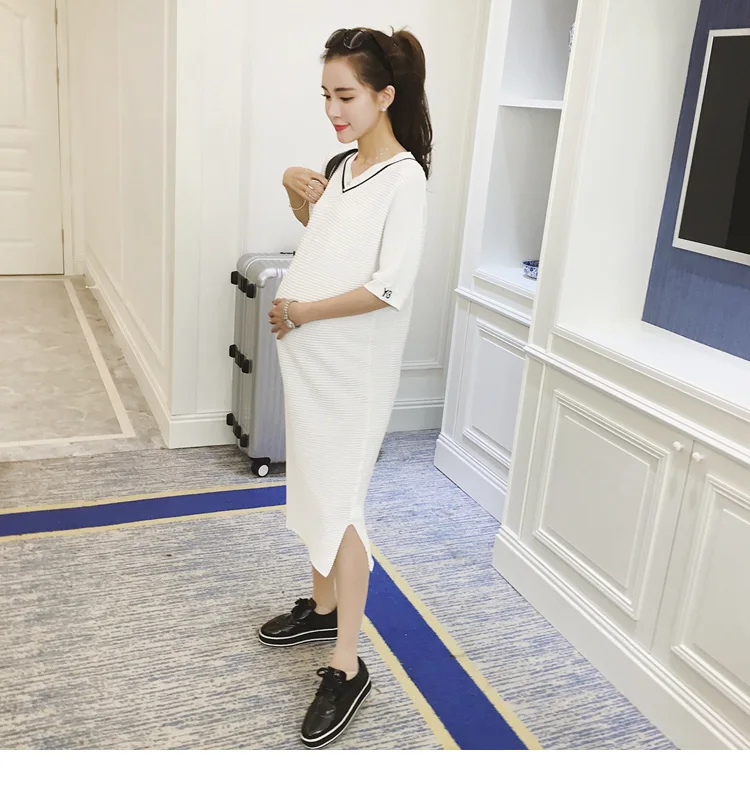 2018 Summer Short sleeve Side Splits White Maternity Dress Elegant Maternity Clothes for Pregnant Women Black Pregnancy Clothing (34)