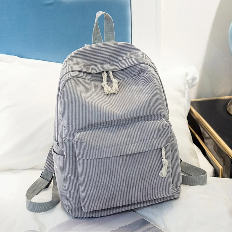 

Preppy Style Soft Fabric Backpack Female Corduroy Design School Backpack For Teenage Girls pink Striped Back pack Women bagpack