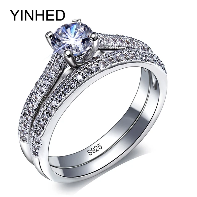Yinhed Brand Bridal Wedding Ring Set Solid 925 Silver 1 Carat Round Yinhed Brand Bridal Wedding Ring Set Solid 925 Silver 1 Carat Round Zircon Cz Engagement Rings