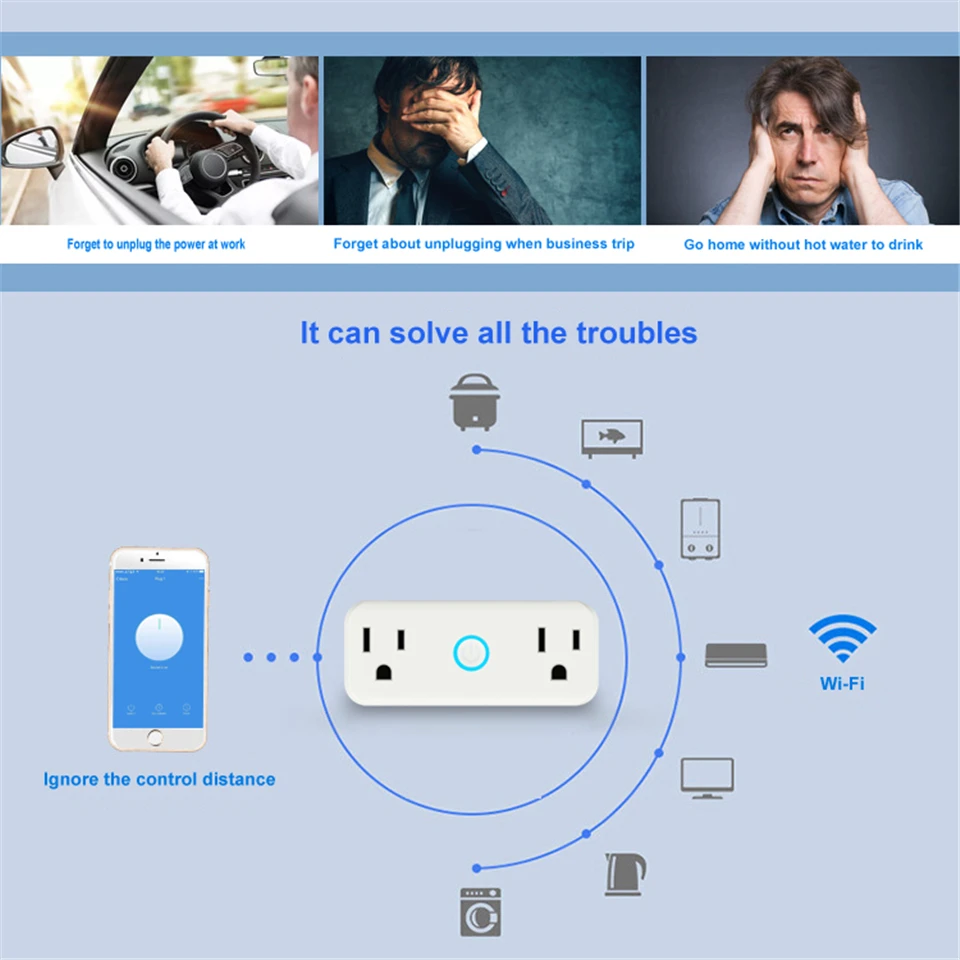Мини WiFi умная розетка стандарт США Двойной выход настенный переключатель разъем работает с Amazon Alexa и Google Home