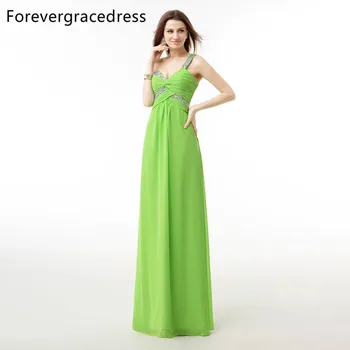 

Forevergracedress Actual Pictures A Line Evening Dress Cheap Sleeveless One Shoulder Crystals Long Formal Party Gown Plus Size