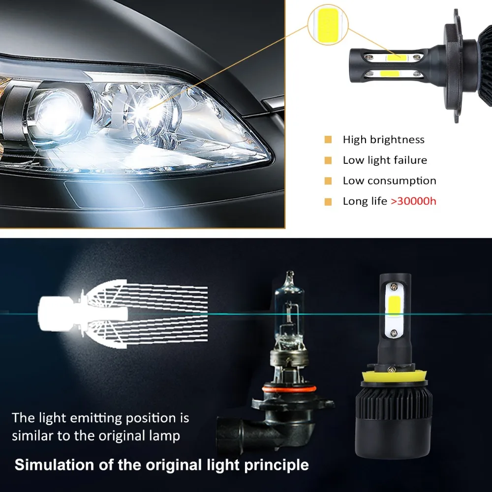 Avacom светодиодный H1 автомобиль лампа H7 Turbo 12 V Автомобильные фары HB3 HB4 Hir2 COB 72 Вт 6500 к