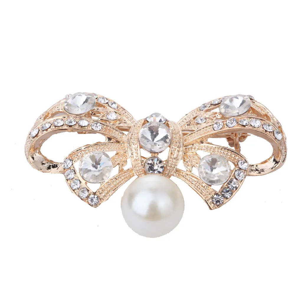 Aliexpress.com : Buy Gold Crystal Brooch Pin Breastpin Bowknot Pearl ...