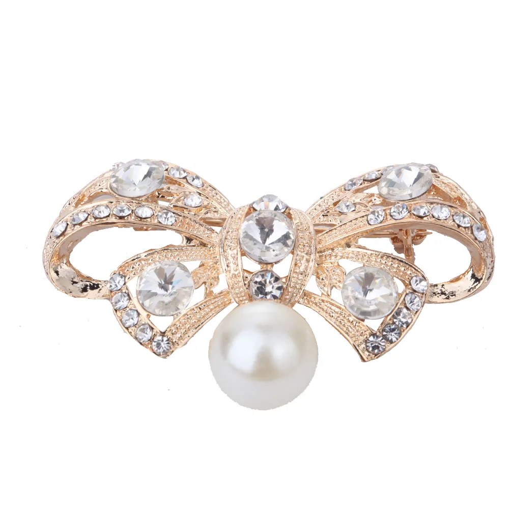Buy Gold Crystal Brooch Pin Breastpin Bowknot Pearl Rhinestone Fashion and Fine