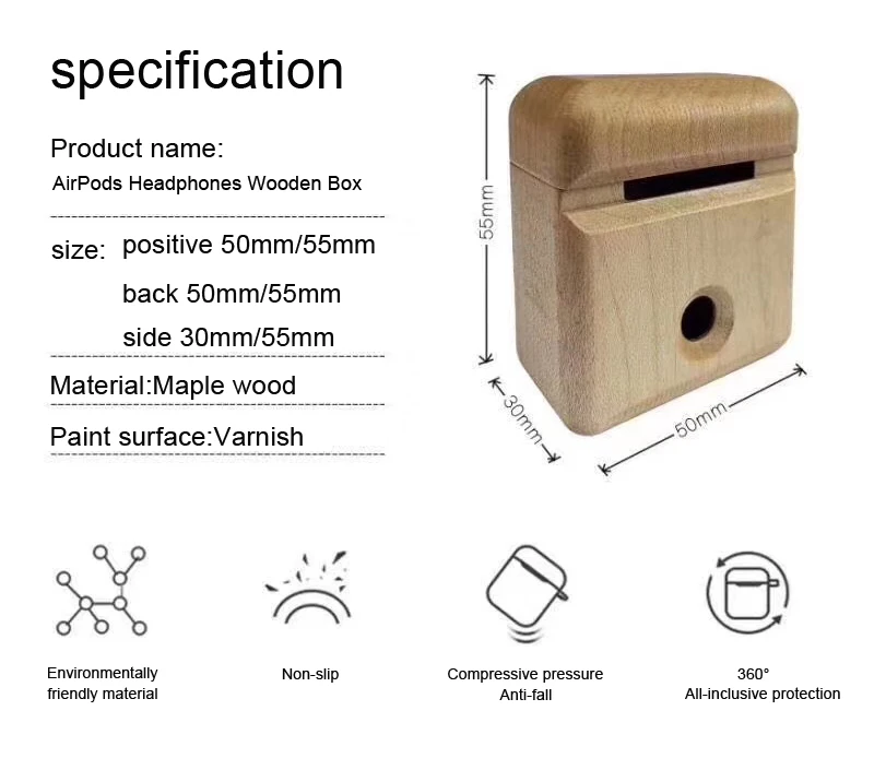 Ретро натуральный твердой древесины для AirPods деревянный защитный чехол Apple Bluetooth беспроводная гарнитура жесткий корпус с крючком