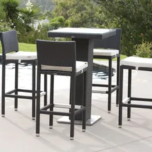 Торговая гарантия ручной работы плетеная синтетическая ротанговая садовая мебель Плетеный барный столик и стул набор