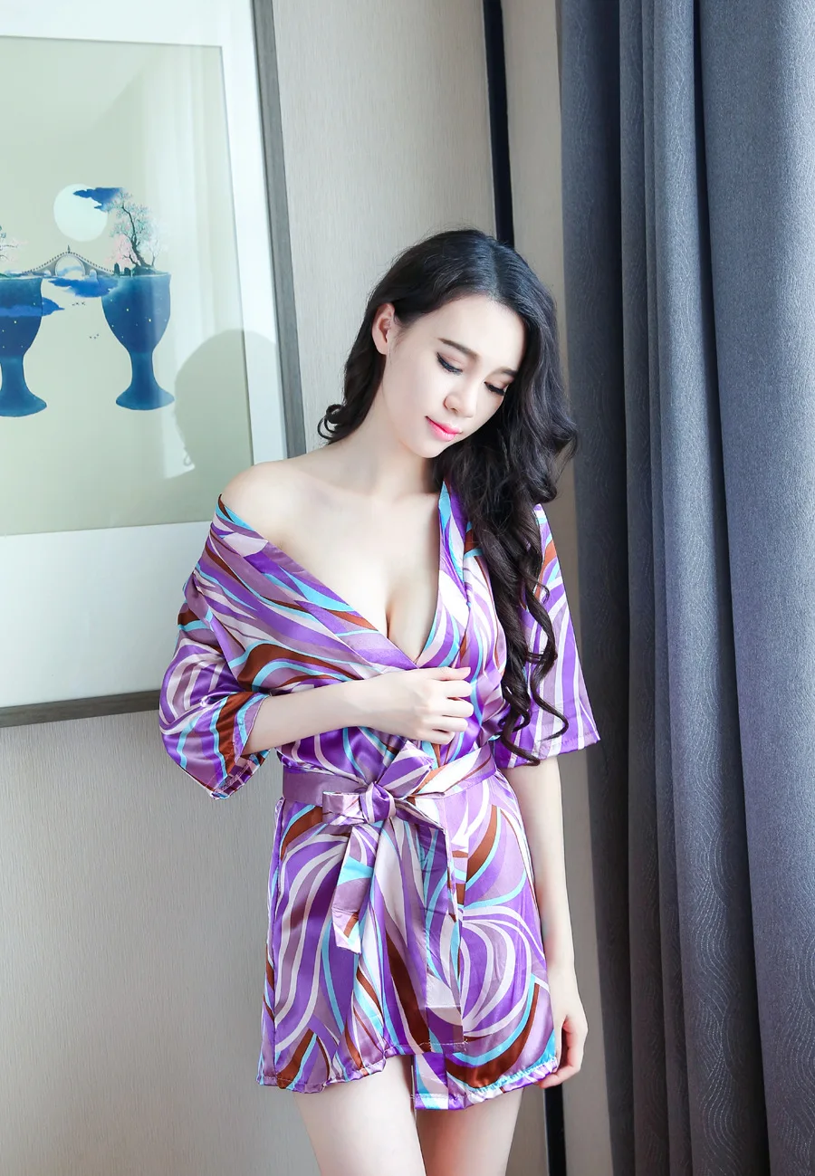 Атласный шифоновый халат короткое нижнее белье женское для сна комплект кимоно юката банное платье сексуальная ночная рубашка пижамы большого размера