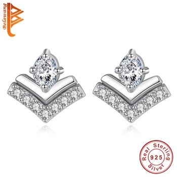 

BELAWANG Authentic 100% 925 Sterling Silver Earrings Micro Pave Crystal Wish Stud Earrings for Women Wedding Fine Jewelry