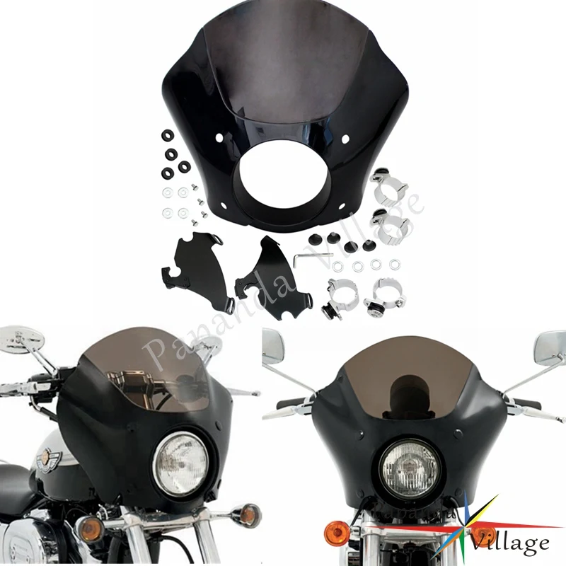 

Papanda Black and Smoke Custom Gauntlet Headlight Fairing with Mounting Hardware for Harley Sportster 1100 1200 Iron 883 XL883N
