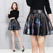 Кожаная юбка из овчины с принтом; кожаная юбка с высокой талией; K125