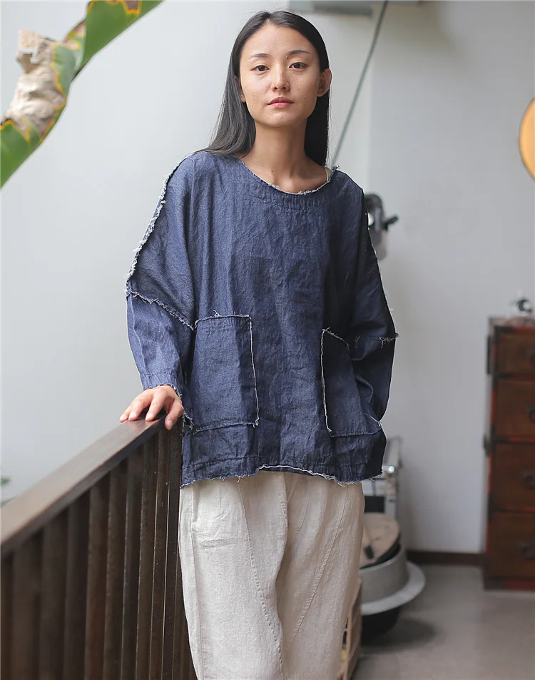 

Women Denim T Shirt 2019 Summer Thin Vintage Pocket Casual Long Sleeve Loose Tops For Women YoYiKamomo