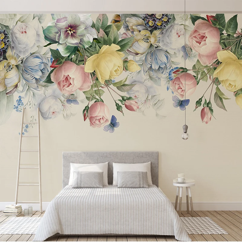 Индивидуальная настенная ткань, ручная роспись, Ретро стиль, роза, фрески для гостиной, ТВ, фоновое покрытие для стен, для домашнего интерьера, водонепроницаемая настенная бумага
