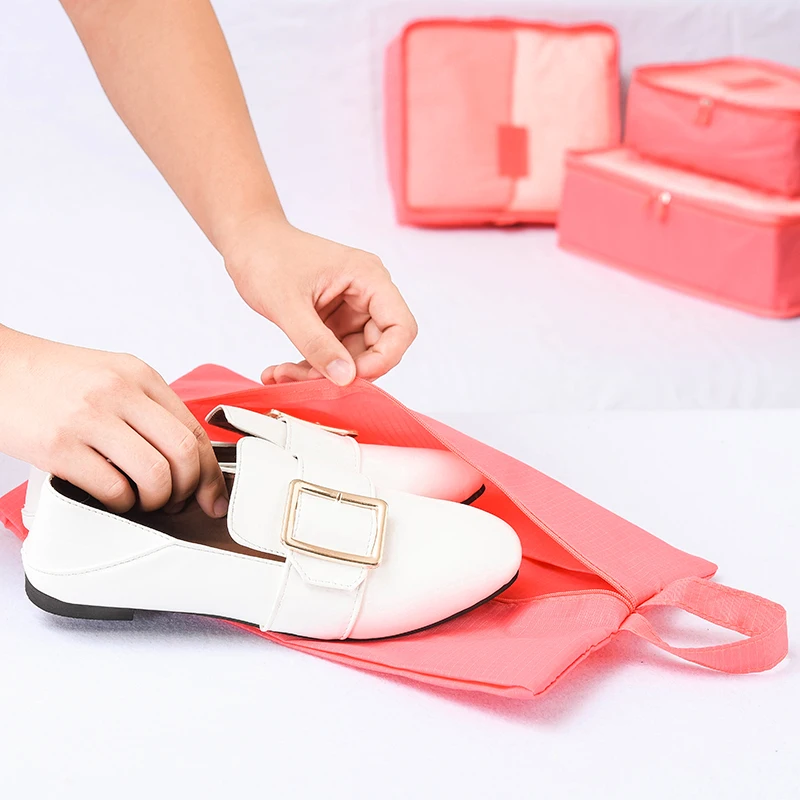 7pcs/set Travel Portable Luggage Storage Bag Shoe Underwear Closet Organizer Container High Craft Storage Bag With net Cover