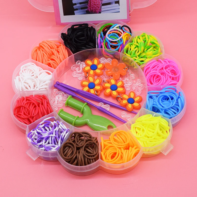 

600pcs Diy colorful gum kids toys rubber bands bracelet loom for girl hair band refill make woven bracelets cute sunflower gift